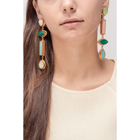 Sylvia Toledano Cascade Earrings Onyx Quartz Chalcedony 22k Gold Plated Bras$365 - Picture 7 of 16